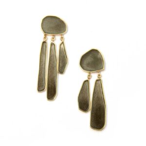waterfall earrings; silver, gold and grey enamel