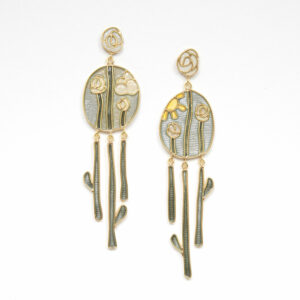 Grow earrings. big enamel statement earrings with a depiction of flowers, the sun and the clouds