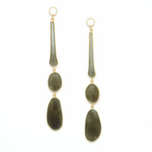 Long nouveau drop earrings in silver , 18k gold and enamel