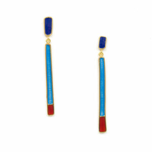 blue and dark red matchstick earrings