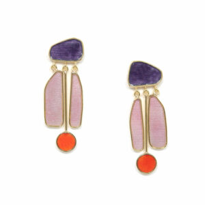Sunset earrings, silver, 18Kgold, purple-pink-orange enamel